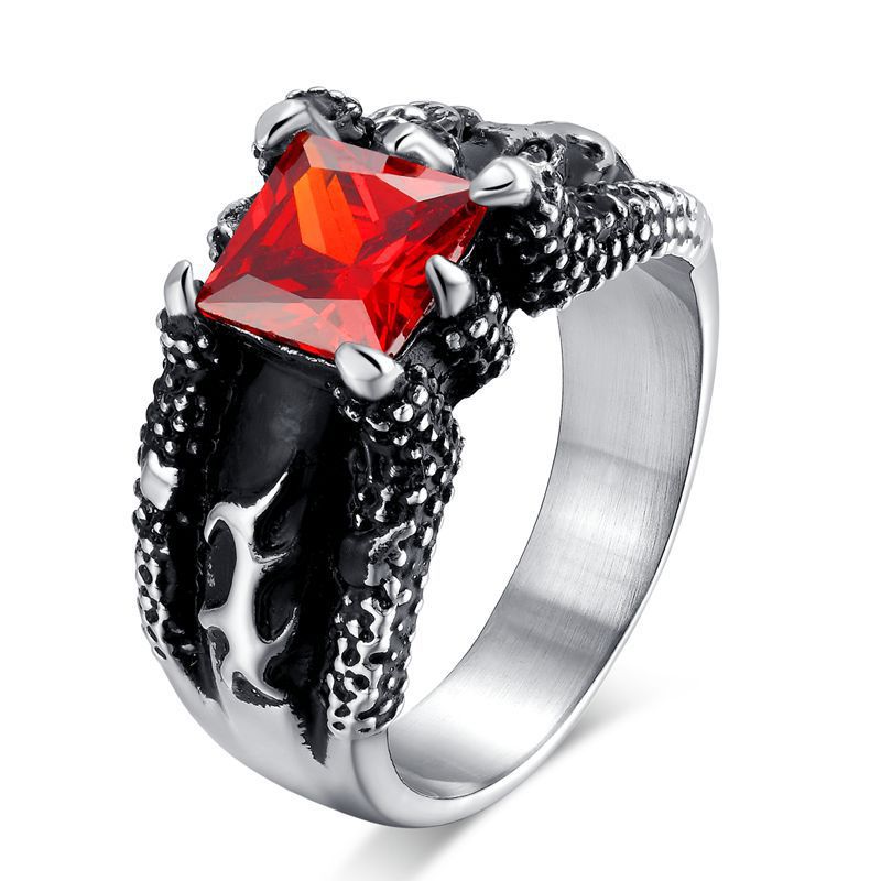 Dark Titanium Red Ruby Ring