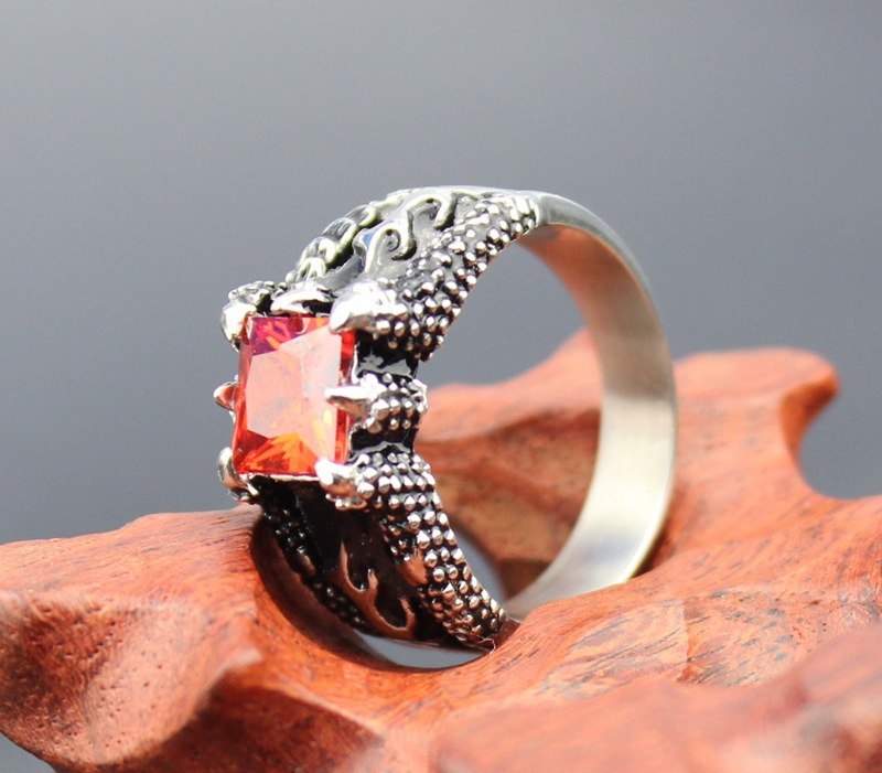 Dark Titanium Red Ruby Ring