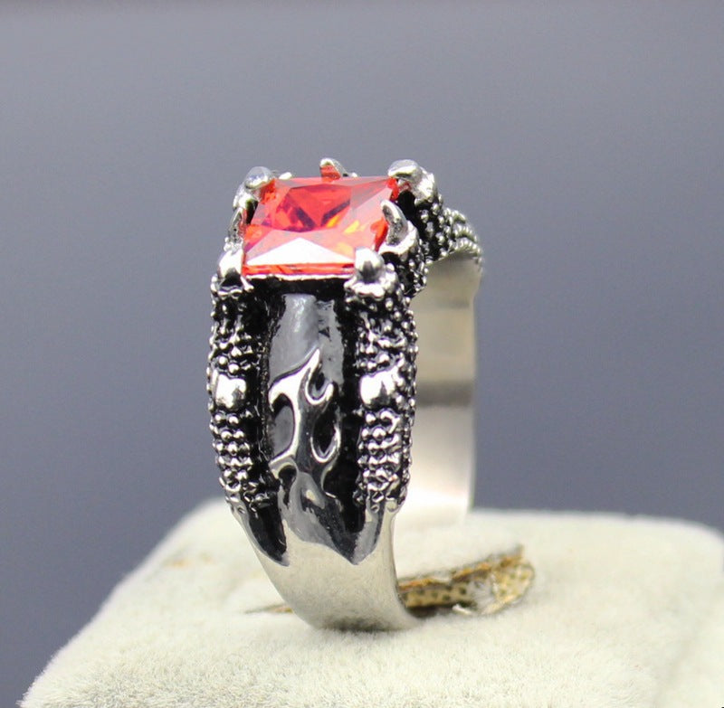 Dark Titanium Red Ruby Ring