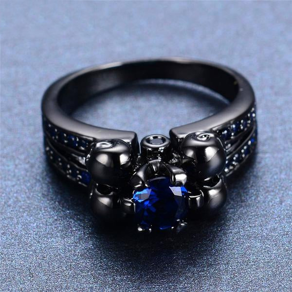 Titanium Skull Blue Sapphire Ring