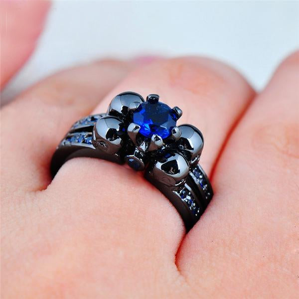 Titanium Skull Blue Sapphire Ring