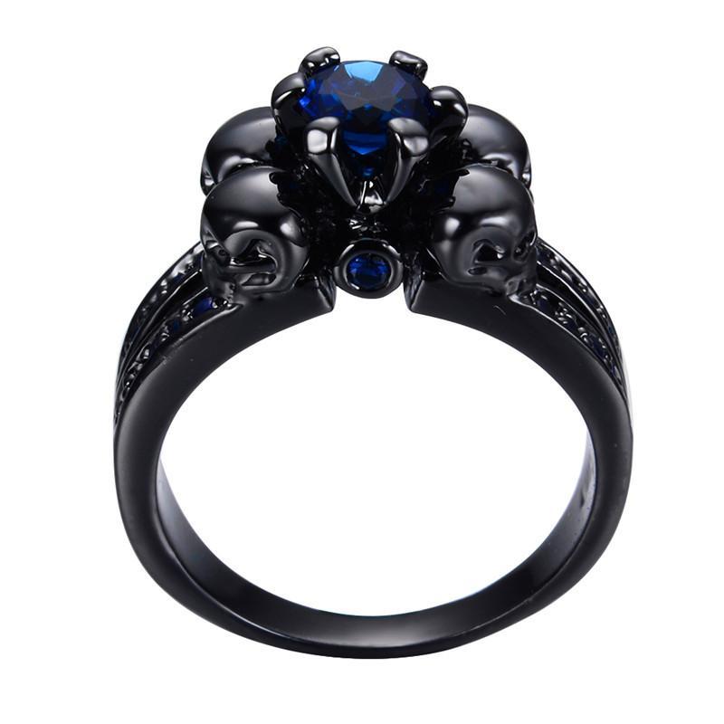 Titanium Skull Blue Sapphire Ring