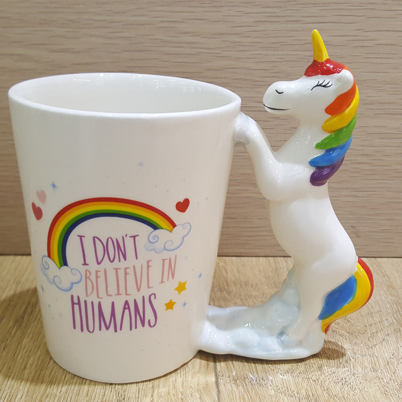 " I don't believe in humans" Unicorn Mug - 3D Ceramic Coffee Cup