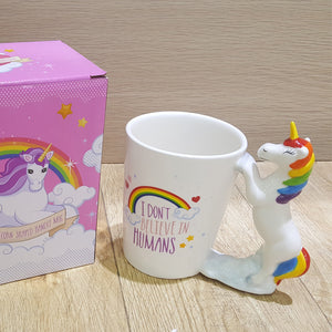 " I don't believe in humans" Unicorn Mug - 3D Ceramic Coffee Cup