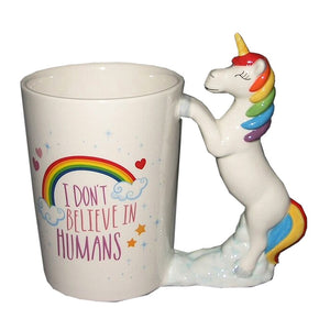 " I don't believe in humans" Unicorn Mug - 3D Ceramic Coffee Cup