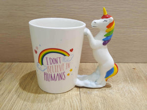 " I don't believe in humans" Unicorn Mug - 3D Ceramic Coffee Cup