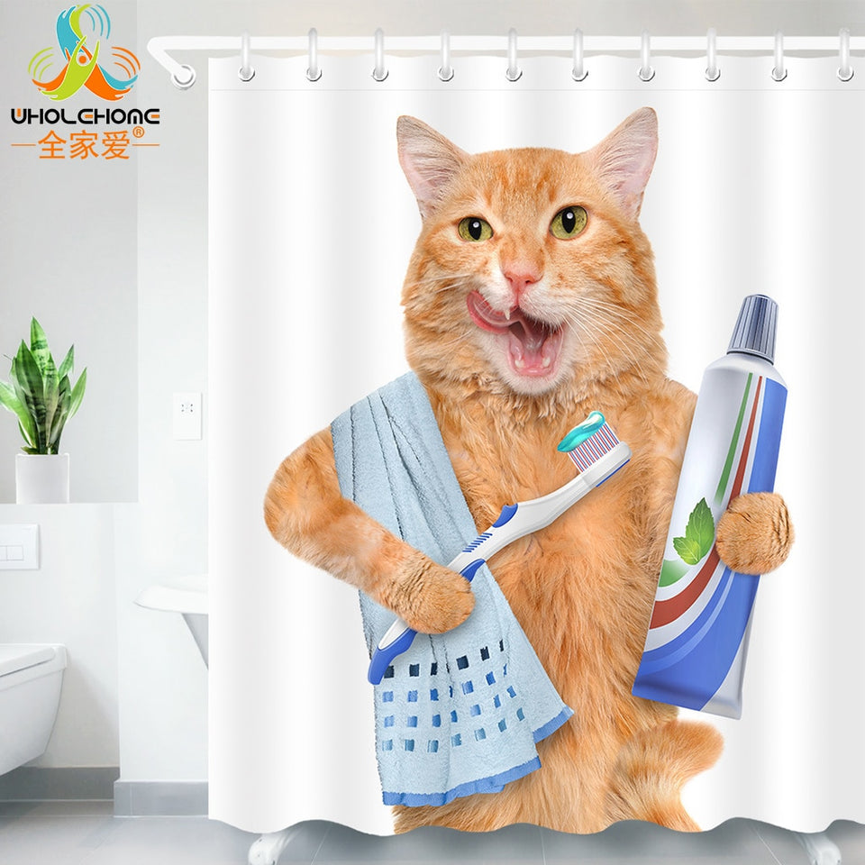 CUTE 3D CAT WATER-PROOF SHOWER CURTAIN