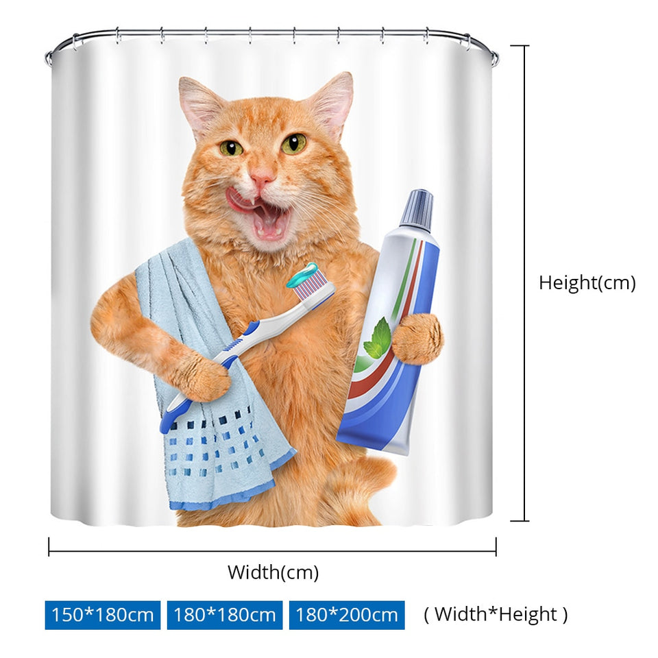 CUTE 3D CAT WATER-PROOF SHOWER CURTAIN