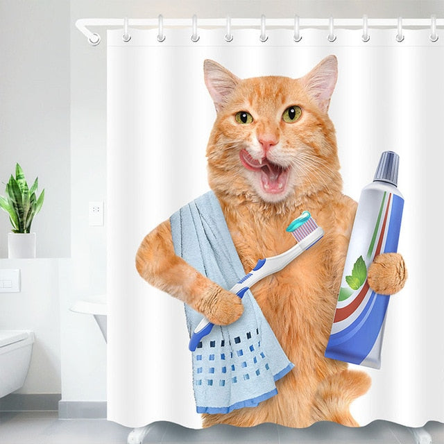 CUTE 3D CAT WATER-PROOF SHOWER CURTAIN