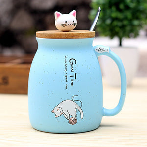 CUTE KITTY CAT CERAMIC MUG WITH SPOON