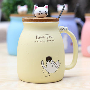 CUTE KITTY CAT CERAMIC MUG WITH SPOON