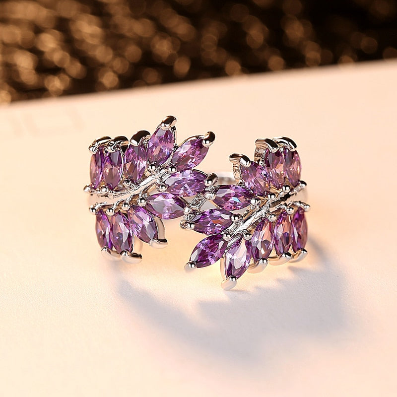 Purple Sapphire Leaves Ring