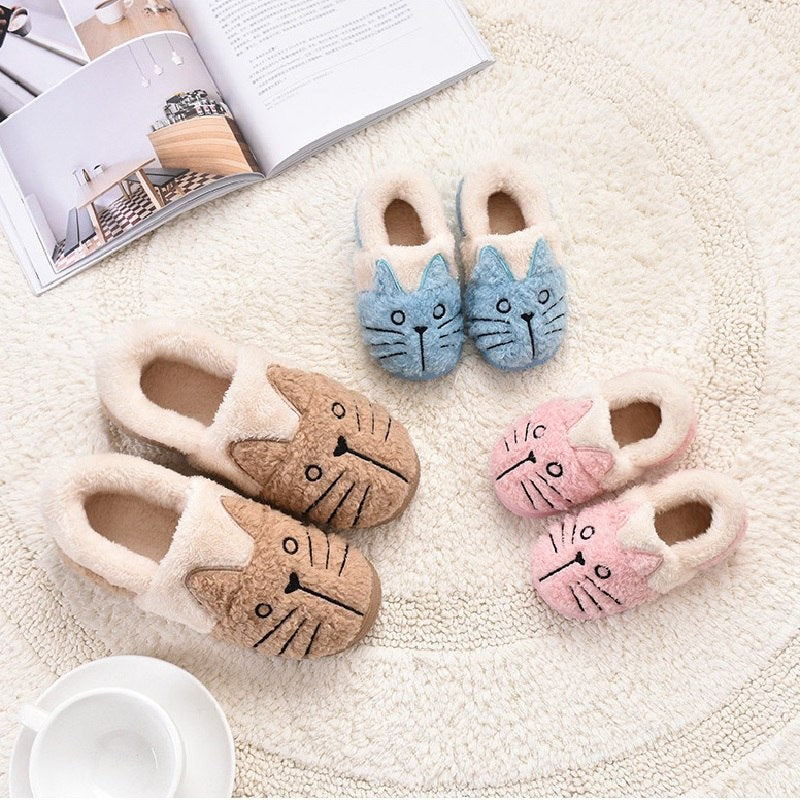 CUTE FLUFFY CAT PLUSH SLIPPERS FOR KIDS AND ADULTS